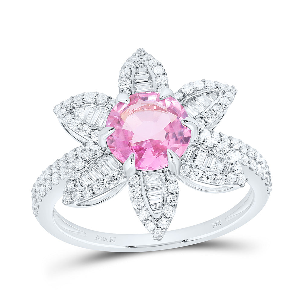 14K Yellow Or White Gold 5/8Cttw Natural Diamond 7Mm Round Gem Flower Ring