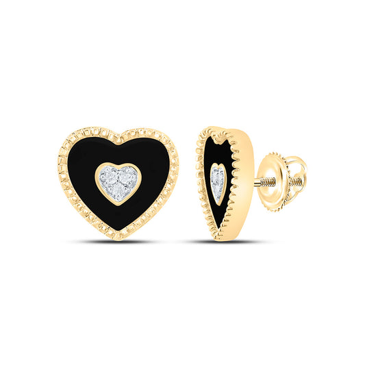 10K Yellow Gold 1/20Cttw Natural Diamond Gift Heart Earring