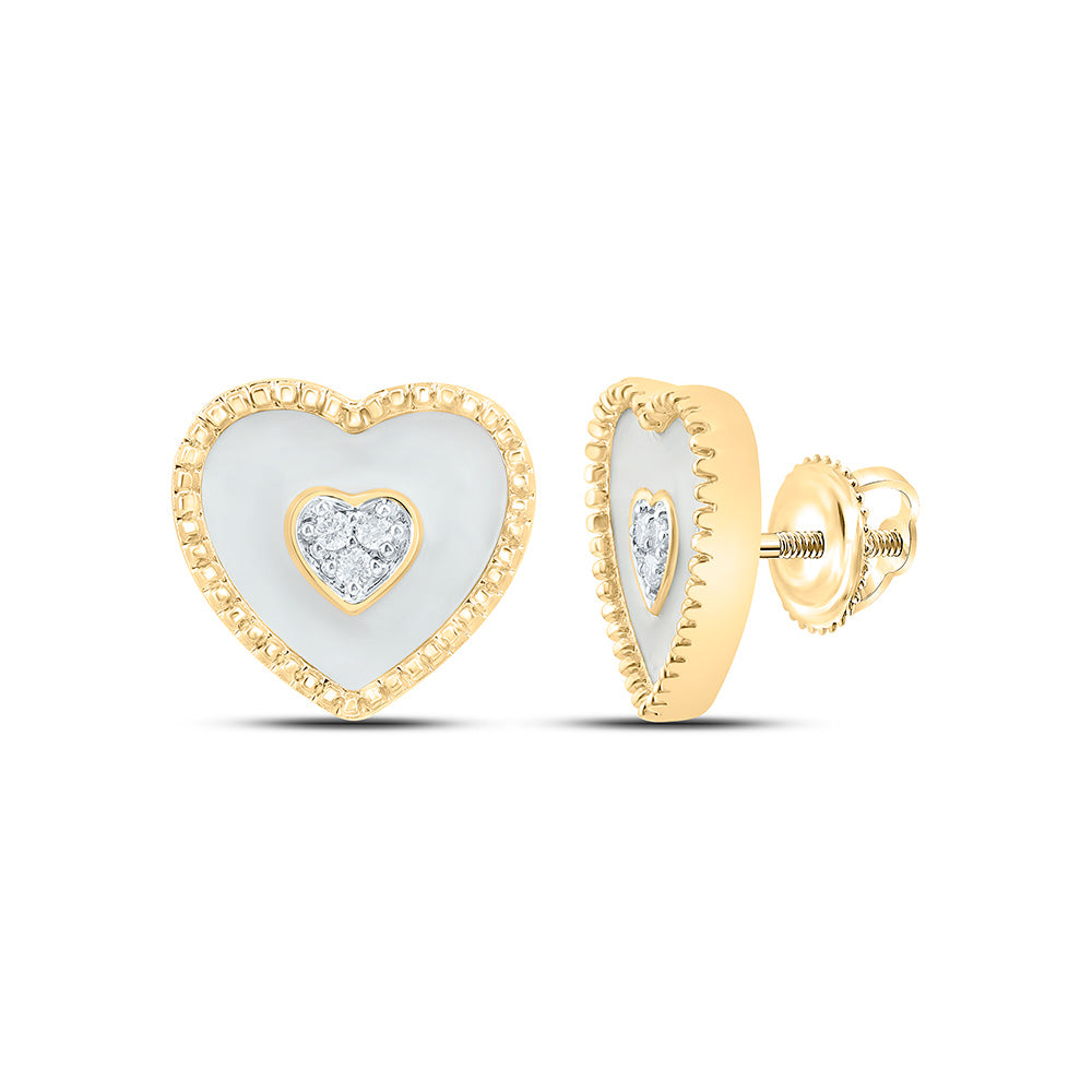 10K Yellow Gold 1/20Cttw Natural Diamond Gift Heart Earring