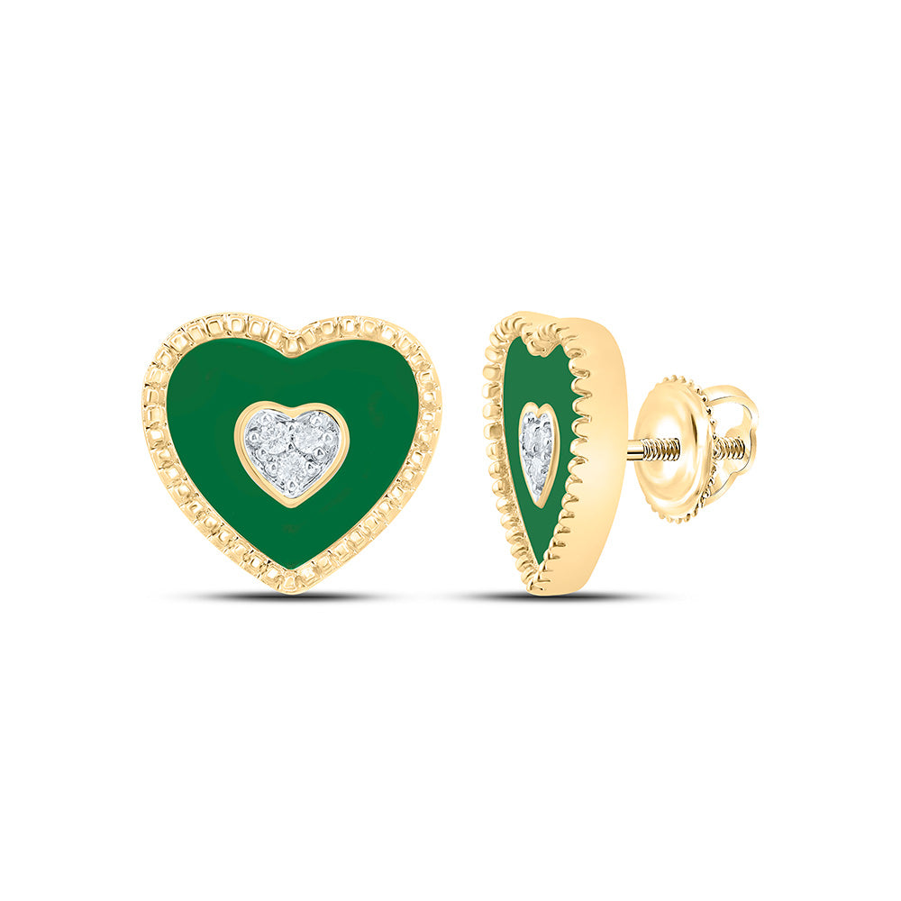 10K Yellow Gold 1/20Cttw Natural Diamond Gift Heart Earring