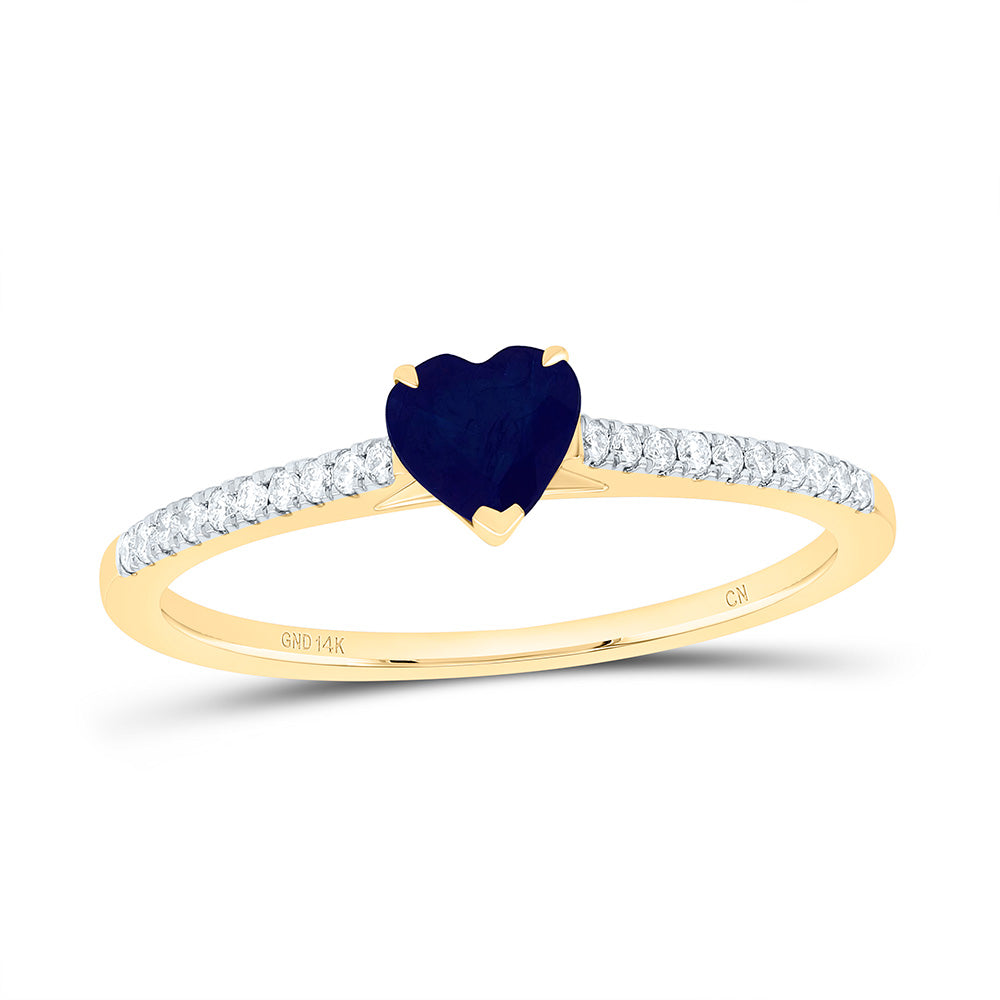 14K Yellow Gold 1/10 Cttw Natural Diamond Cn 4.5Mm Blue Sapphire Natural Gem Heart Ring