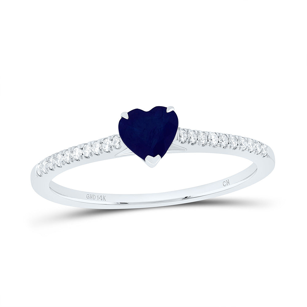 14K Yellow Gold 1/10 Cttw Natural Diamond Cn 4.5Mm Blue Sapphire Natural Gem Heart Ring