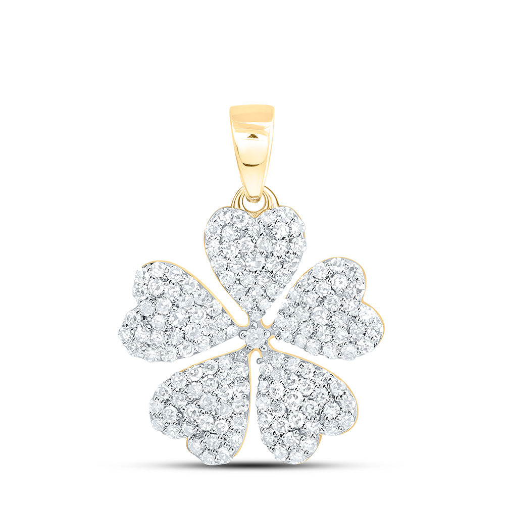 10K Yellow Or White Gold 5/8Cttw  Natural Diamond Fashion Heart Flower Pendant