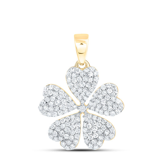 10K Yellow Or White Gold 5/8Cttw  Natural Diamond Fashion Heart Flower Pendant