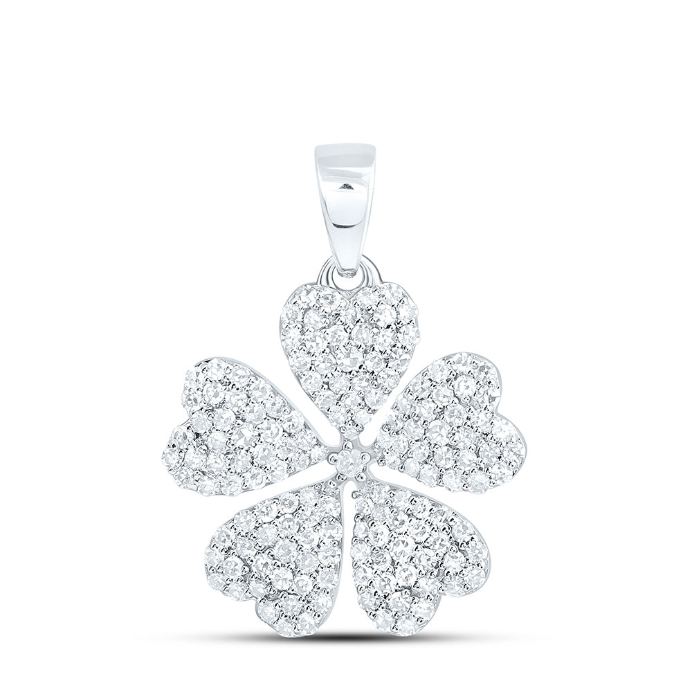 10K Yellow Or White Gold 5/8Cttw  Natural Diamond Fashion Heart Flower Pendant