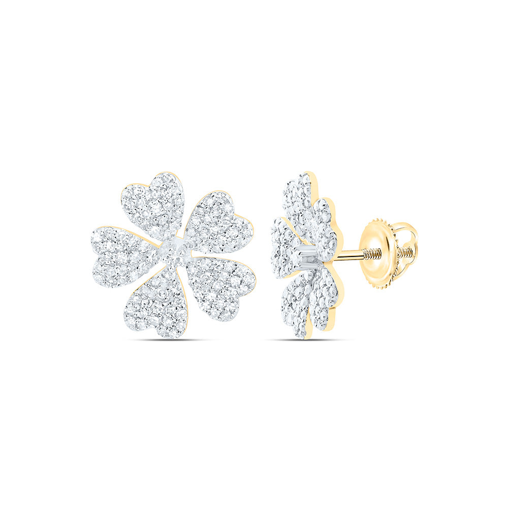 10K Yellow Or White Gold 1/2Cttw  Natural Diamond Fashion Heart Flower Earring