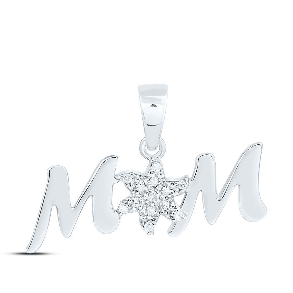 10K Yellow Or White Gold 0.03Cttw Natural Diamond Gift "Mom" Pendant