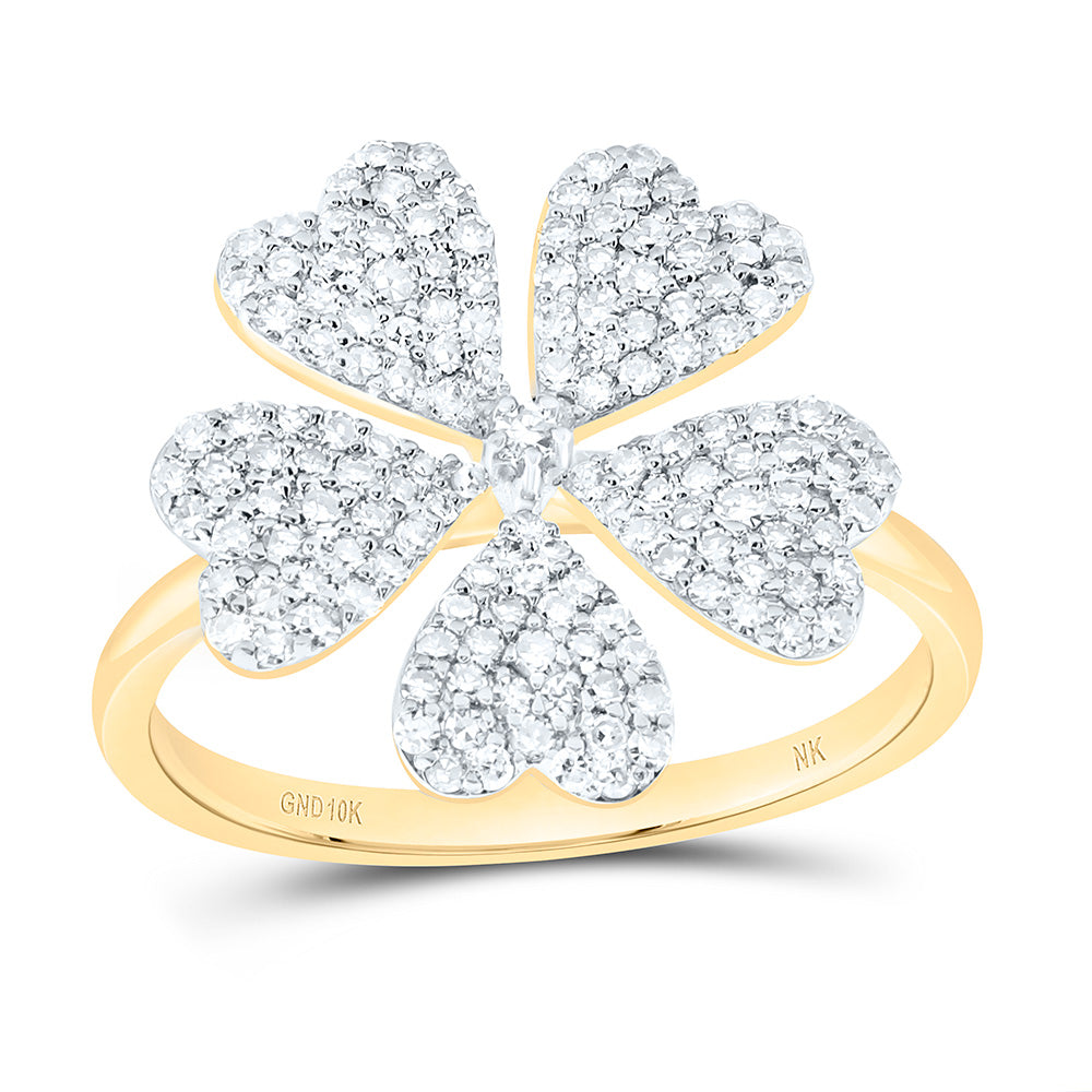 10K Yellow Or White Gold 5/8Cttw  Natural Diamond Fashion Heart Flower Ring