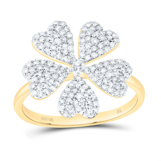10K Yellow Or White Gold 5/8Cttw  Natural Diamond Fashion Heart Flower Ring