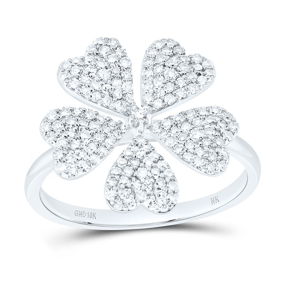 10K Yellow Or White Gold 5/8Cttw  Natural Diamond Fashion Heart Flower Ring