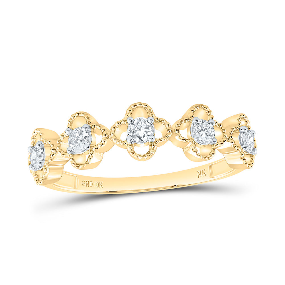 10K Yellow Gold 1/4Cttw Natural Diamond Fashion Clover  Ring