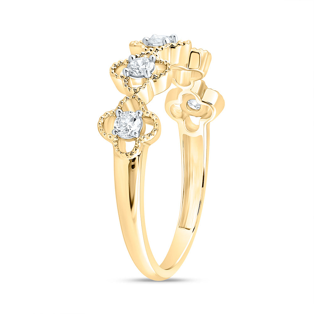 10K Yellow Gold 1/4Cttw Natural Diamond Fashion Clover  Ring