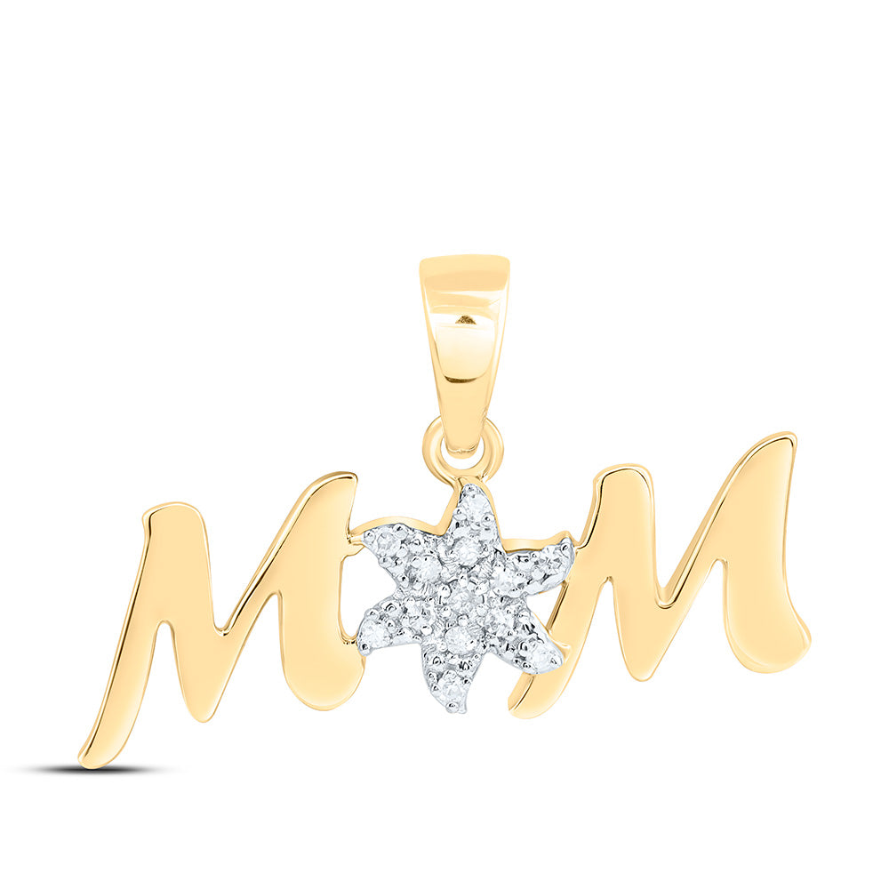 10K Yellow Or White Gold 0.03Cttw Natural Diamond Gift "Mom" Pendant