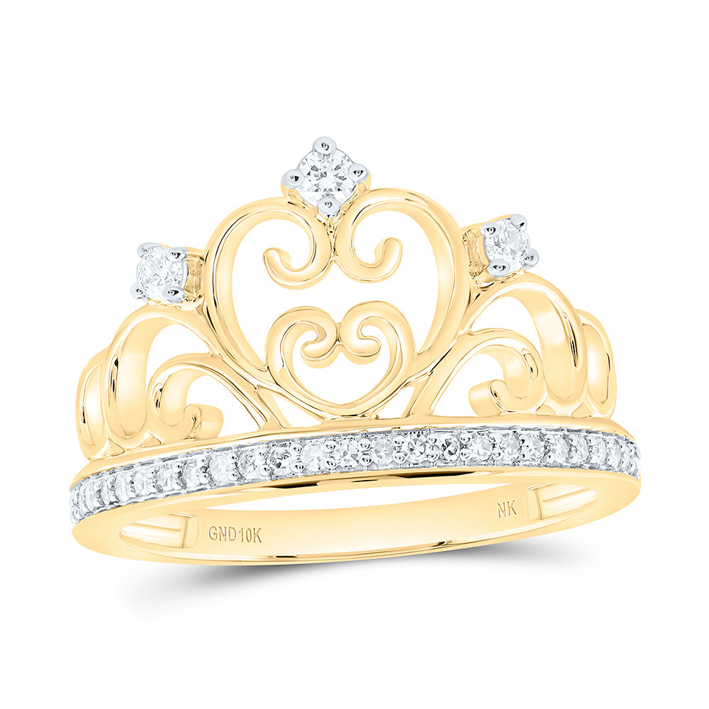 10K Yellow Or White Gold 1/5Cttw Natural Diamond Fashion Heart Crown Ring