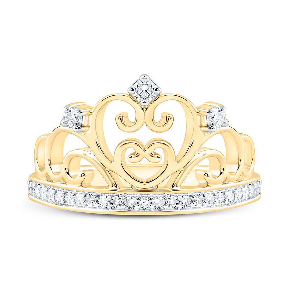 10K Yellow Or White Gold 1/5Cttw Natural Diamond Fashion Heart Crown Ring