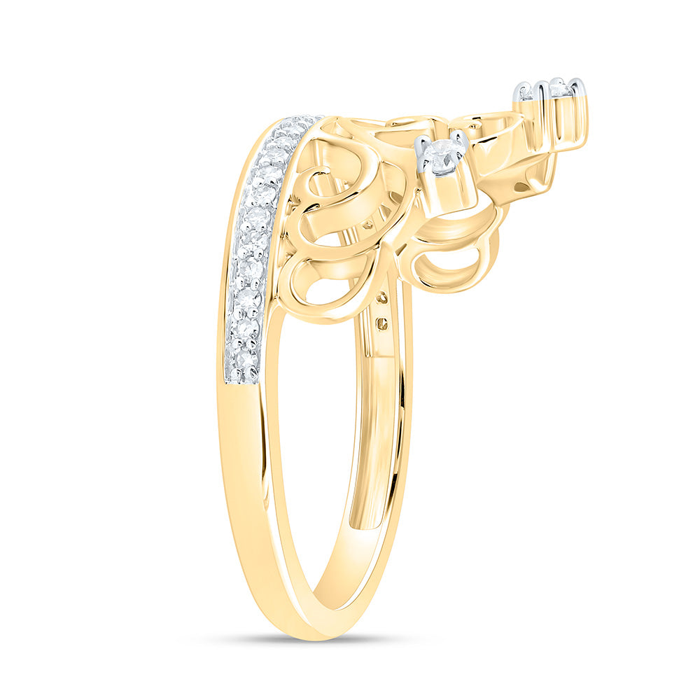 10K Yellow Or White Gold 1/5Cttw Natural Diamond Fashion Heart Crown Ring