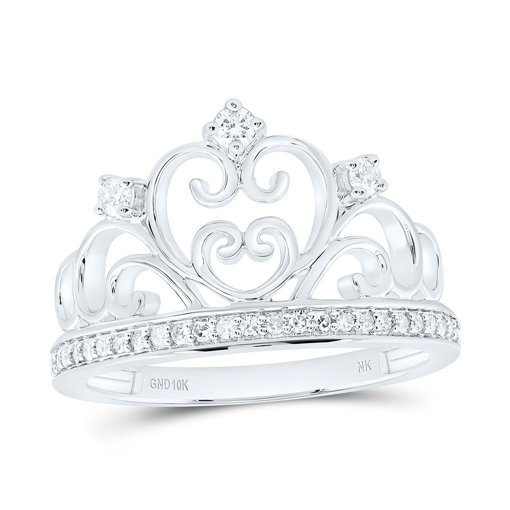 10K Yellow Or White Gold 1/5Cttw Natural Diamond Fashion Heart Crown Ring