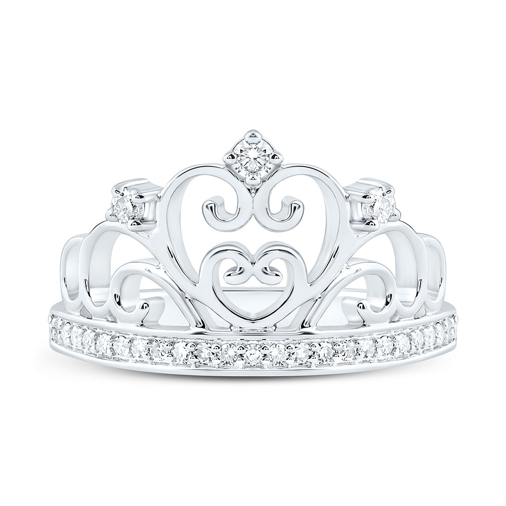 10K Yellow Or White Gold 1/5Cttw Natural Diamond Fashion Heart Crown Ring