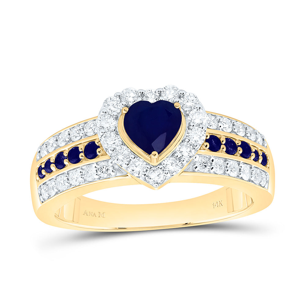 14K Yellow Or White Gold 1/2Cttw Natural Diamond 1/8Cttw Round & 5Mm Heart Gem Ring