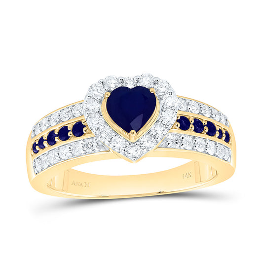 14K Yellow Or White Gold 1/2Cttw Natural Diamond 1/8Cttw Round & 5Mm Heart Gem Ring