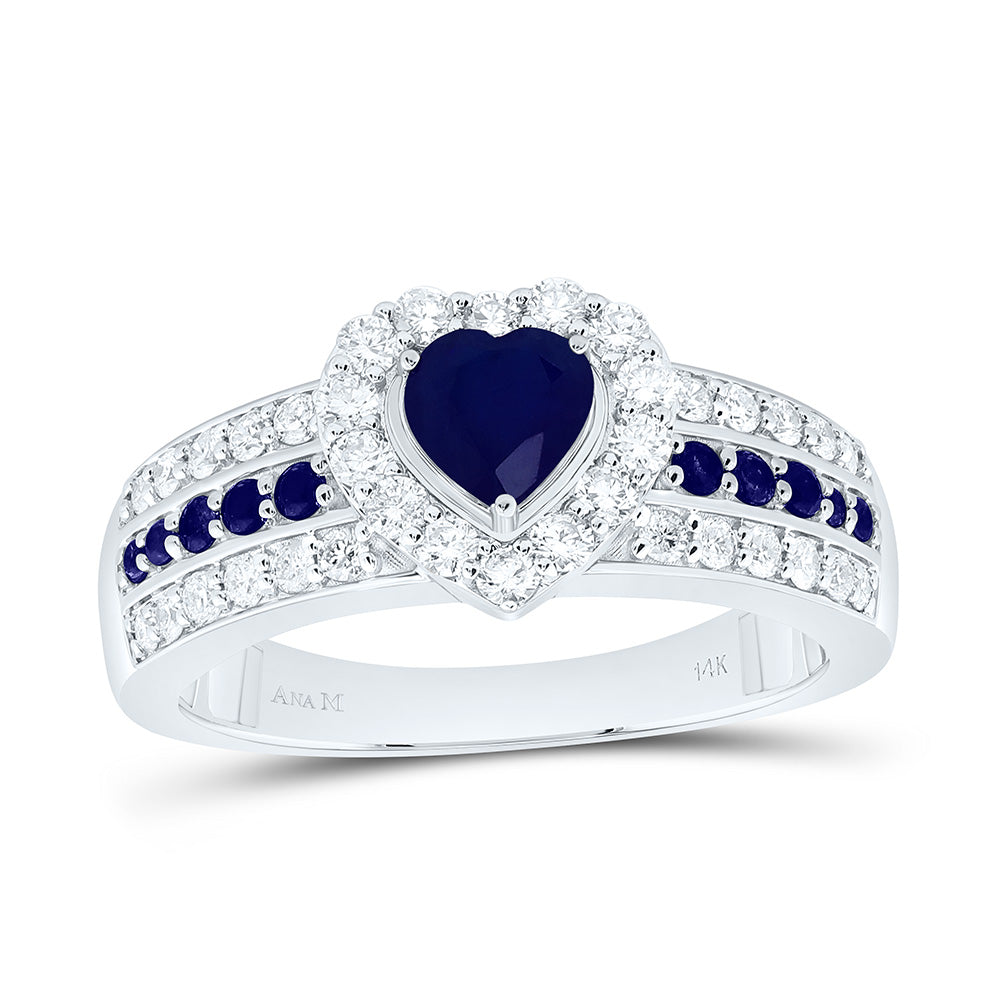 14K Yellow Or White Gold 1/2Cttw Natural Diamond 1/8Cttw Round & 5Mm Heart Gem Ring