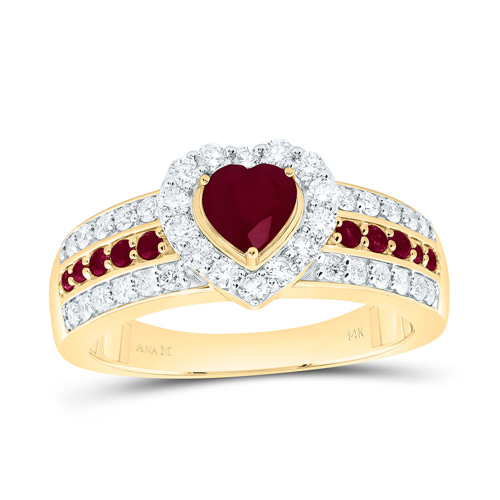 14K Yellow Or White Gold 1/2Cttw Natural Diamond 1/8Cttw Round & 5Mm Heart Gem Ring