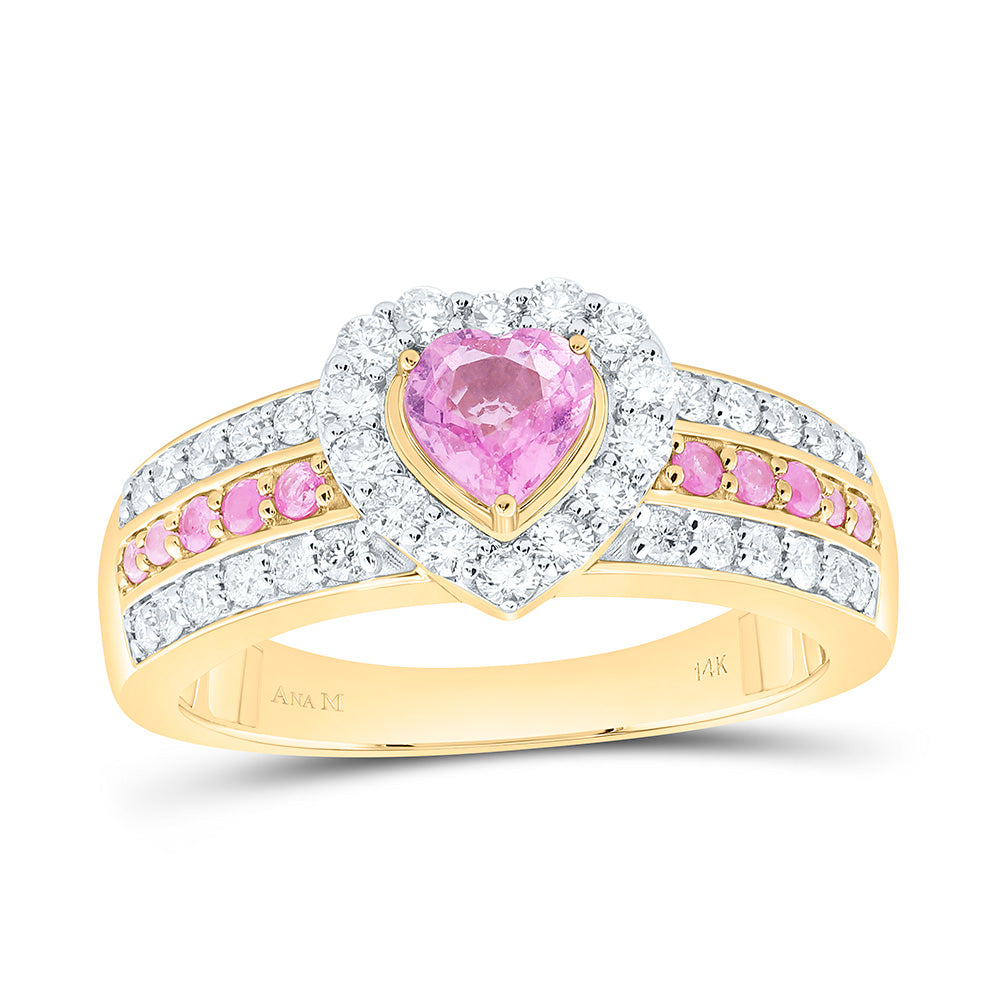 14K Yellow Or White Gold 1/2Cttw Natural Diamond 1/8Cttw Round & 5Mm Heart Gem Ring
