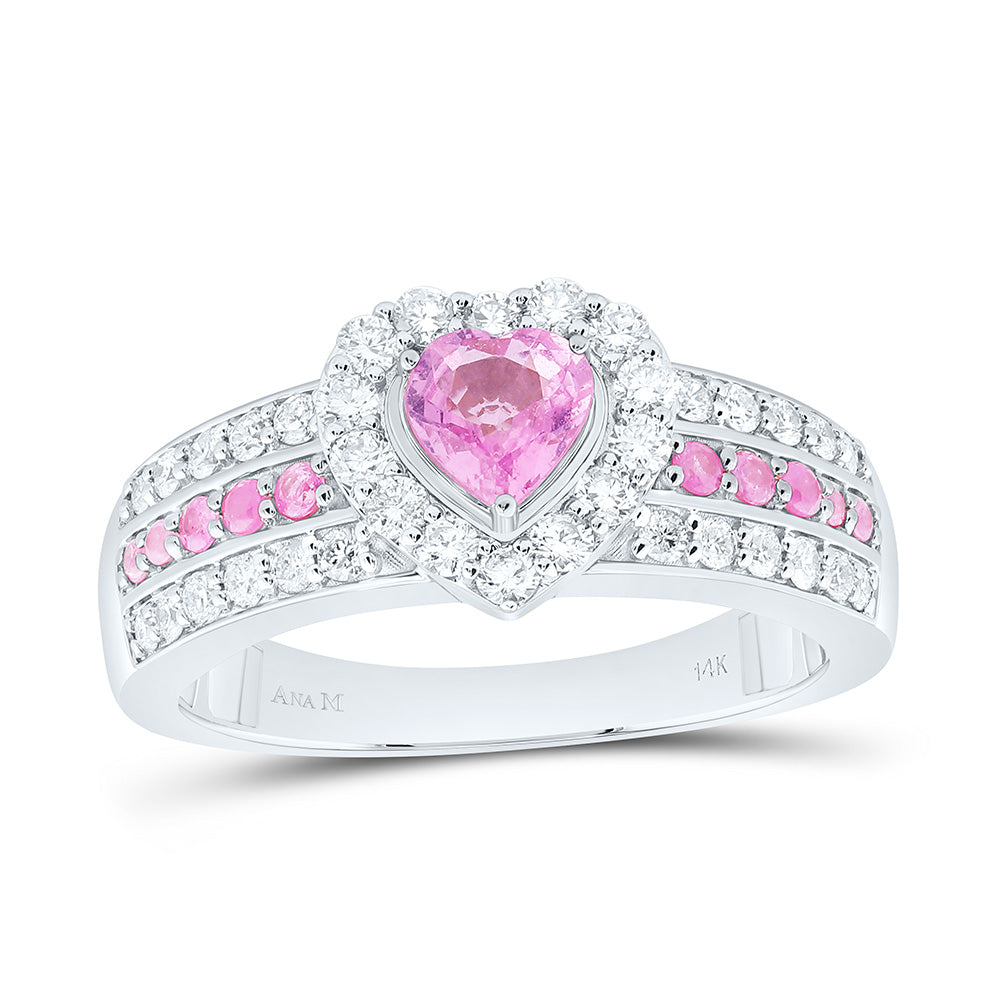 14K Yellow Or White Gold 1/2Cttw Natural Diamond 1/8Cttw Round & 5Mm Heart Gem Ring