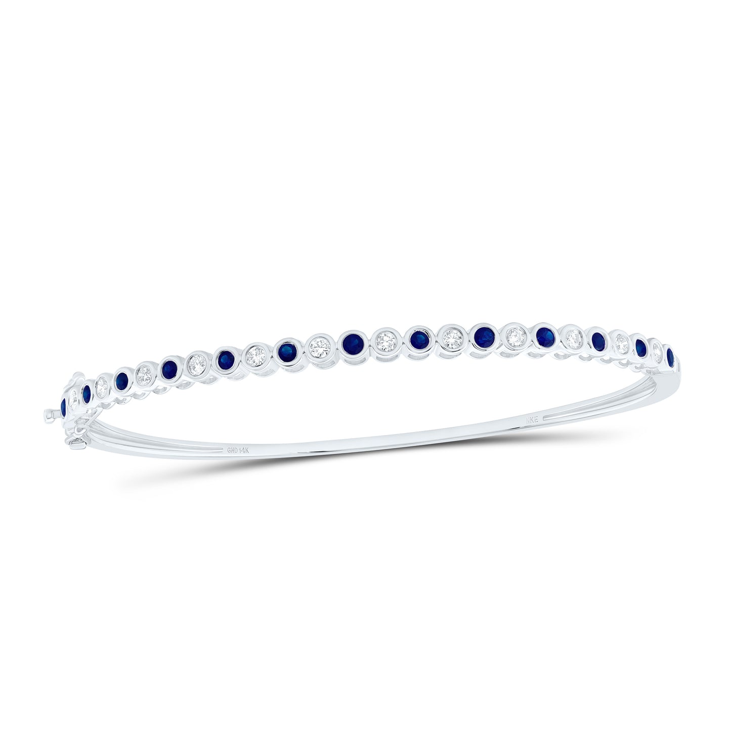 14K Yellow Or White Gold 1/2Cttw Natural Diamond Nke 3/4Cttw Round Blue Sapphire Tennis Bangle (65X55Mm)