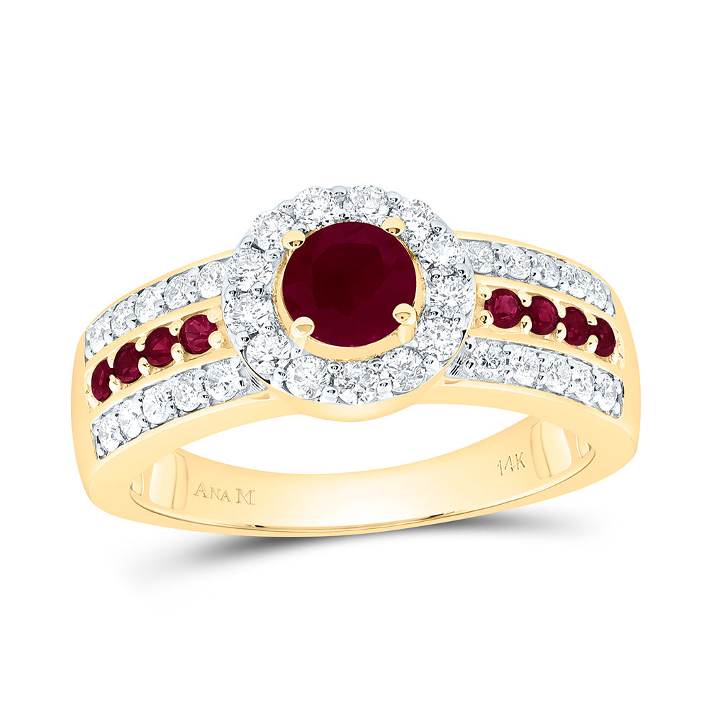 14K Yellow or White Or Rose Gold 1/2Cttw Natural Diamond 5/8Cttw Round Blue Sapphire,Nat Gem Round Ring