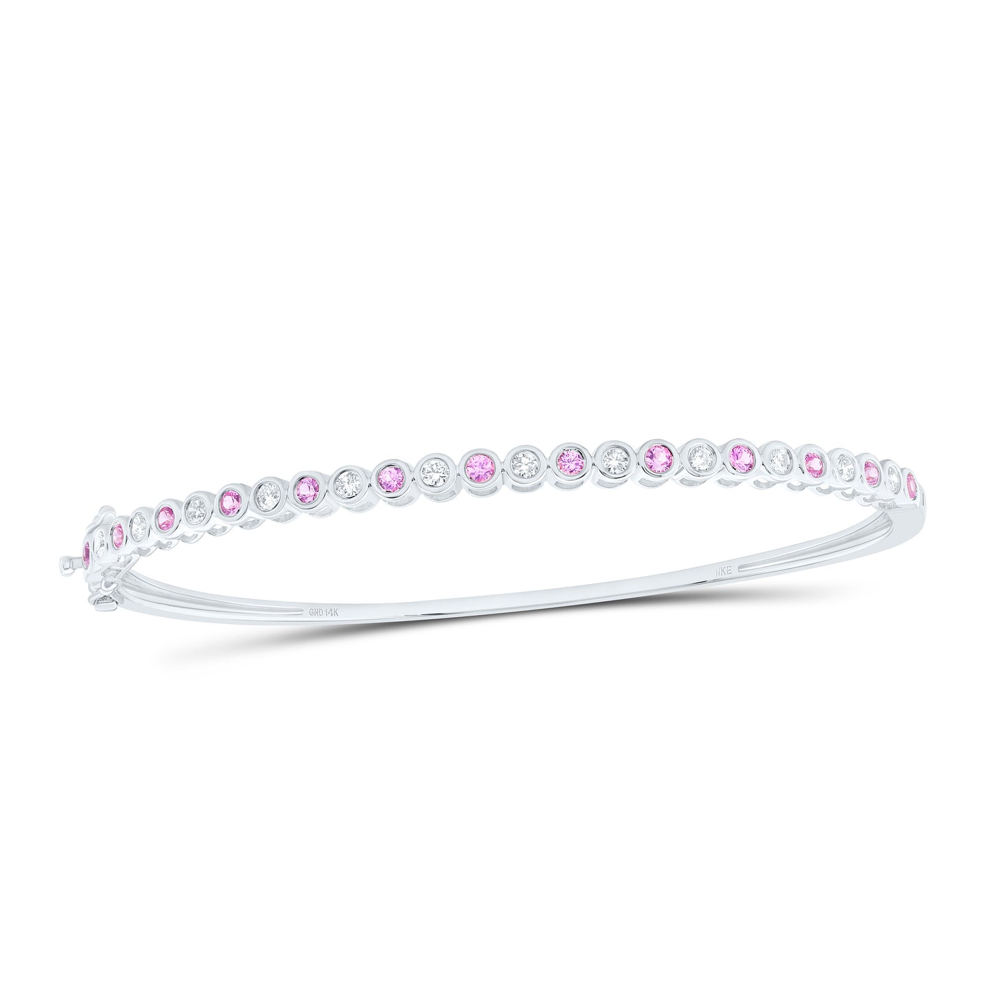14K Yellow Or White Gold 1/2Cttw Natural Diamond Nke 3/4Cttw Round Blue Sapphire Tennis Bangle (65X55Mm)