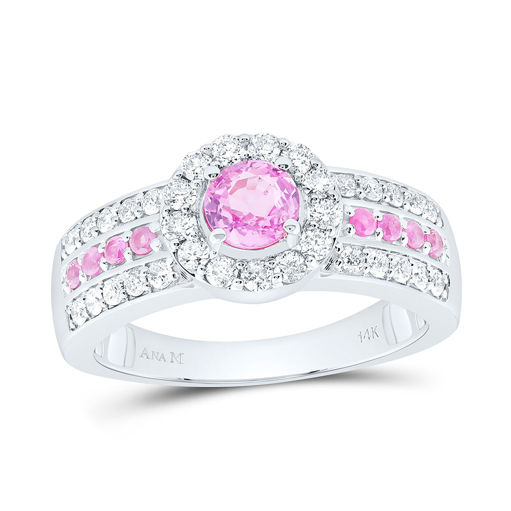 14K Yellow or White Or Rose Gold 1/2Cttw Natural Diamond 5/8Cttw Round Blue Sapphire,Nat Gem Round Ring