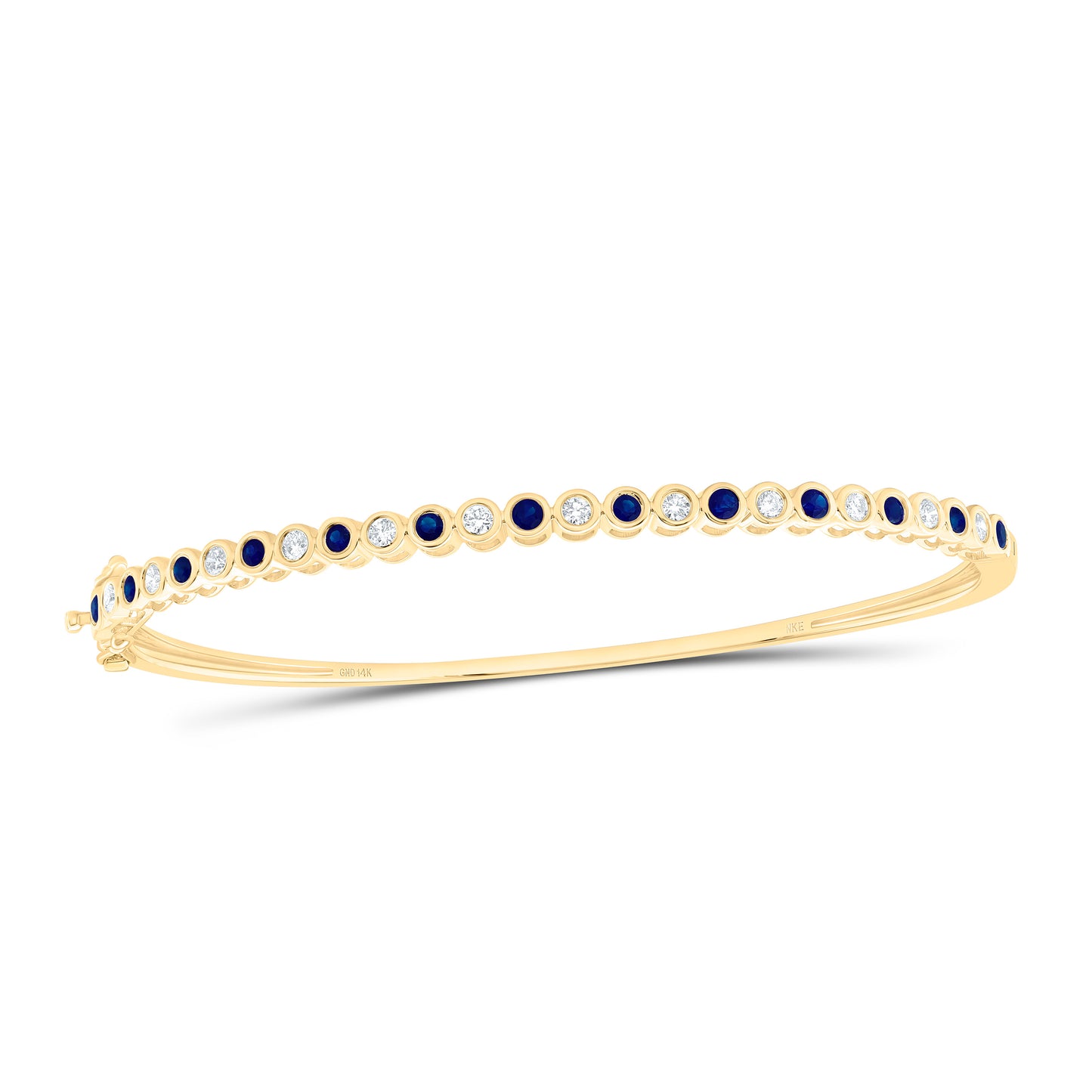 14K Yellow Or White Gold 1/2Cttw Natural Diamond Nke 3/4Cttw Round Blue Sapphire Tennis Bangle (65X55Mm)