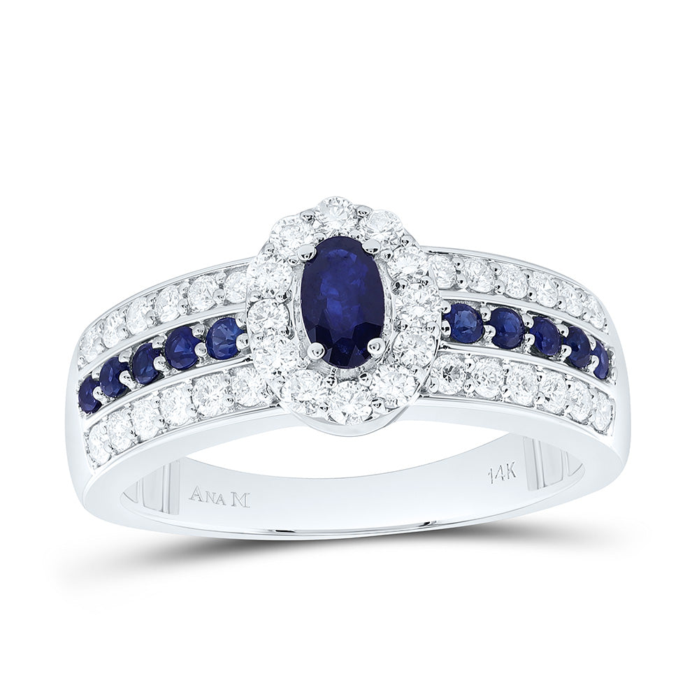 14K Yellow Or White Gold 1/2Cttw Natural Diamond 1/6Cttw Round & 5X3Mm Oval Gem Ring