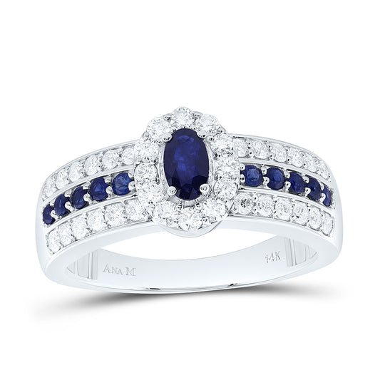 14K Yellow Or White Gold 1/2Cttw Natural Diamond 1/6Cttw Round & 5X3Mm Oval Gem Ring