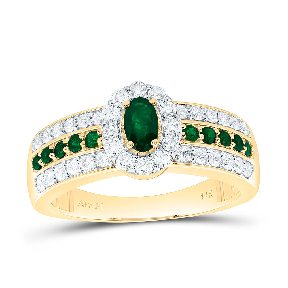 14K Yellow Or White Gold 1/2Cttw Natural Diamond 1/6Cttw Round & 5X3Mm Oval Gem Ring