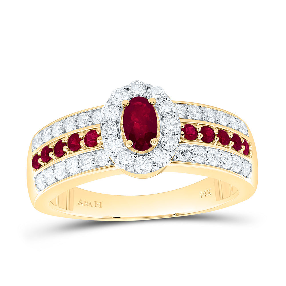 14K Yellow Or White Gold 1/2Cttw Natural Diamond 1/6Cttw Round & 5X3Mm Oval Gem Ring