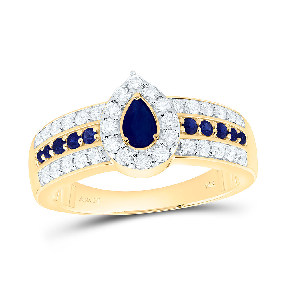 14K Yellow Or White Gold 3/8Cttw Natural Diamond 1/6Cttw Round & 5X3Mm Pear Gem Ring