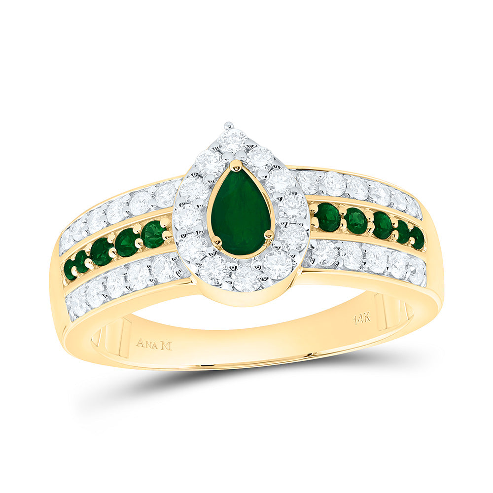 14K Yellow Or White Gold 3/8Cttw Natural Diamond 1/6Cttw Round & 5X3Mm Pear Gem Ring