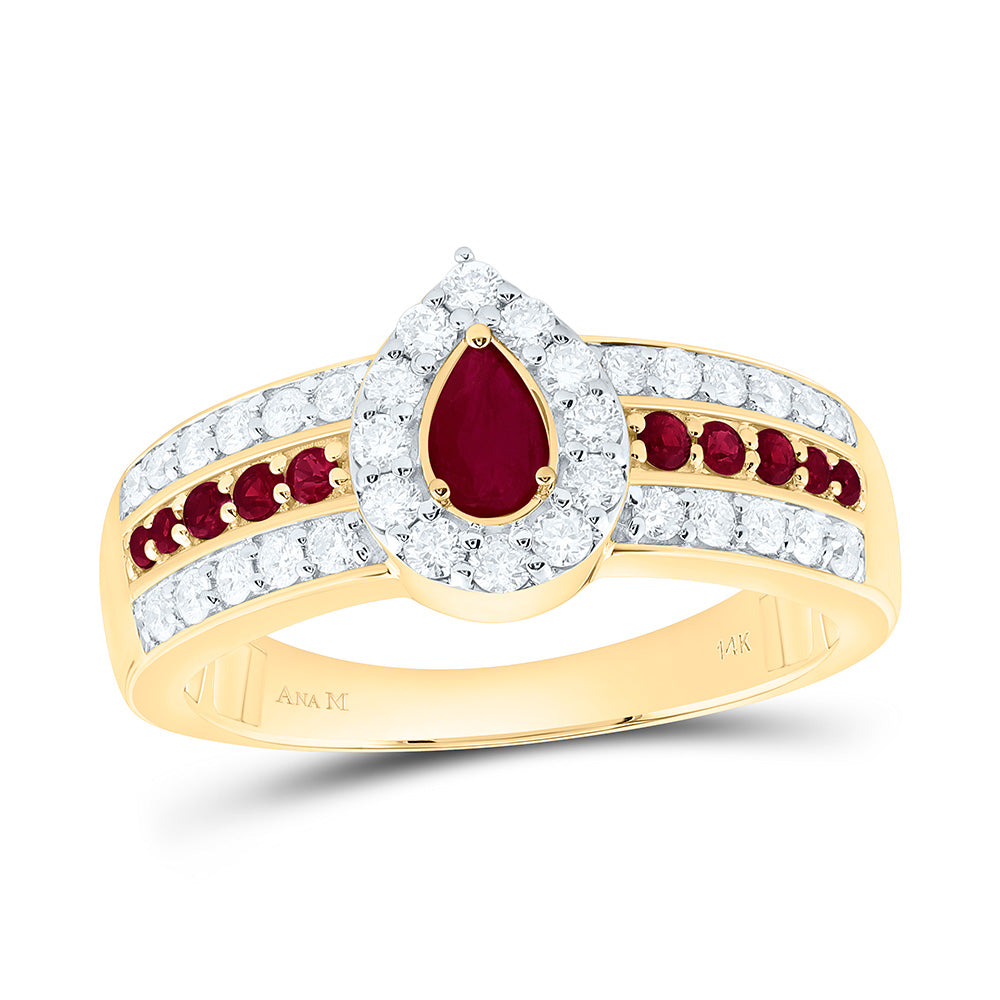 14K Yellow Or White Gold 3/8Cttw Natural Diamond 1/6Cttw Round & 5X3Mm Pear Gem Ring