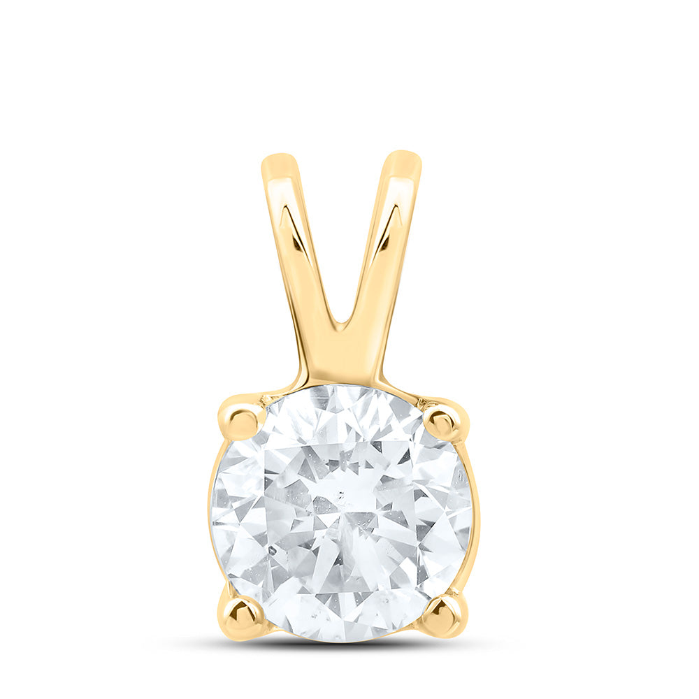 14K Yellow Gold 3/4Cttw Natural Diamond I1 Ij Round Solitaire Pendant