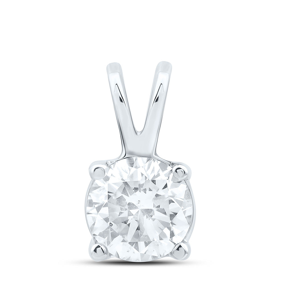 14K White Gold 3/4Cttw Natural Diamond I1 IJ Round Solitaire Pendant