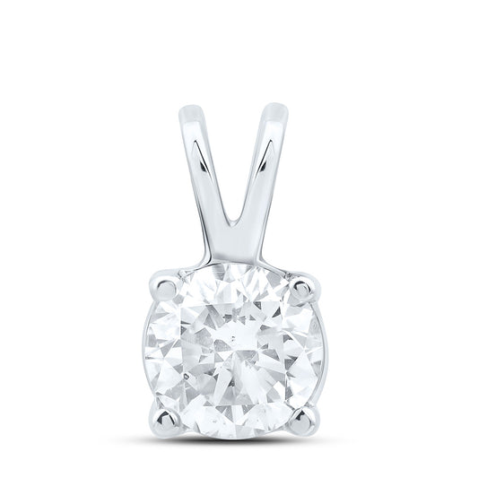 14K White Gold 3/4Cttw Natural Diamond I1 IJ Round Solitaire Pendant