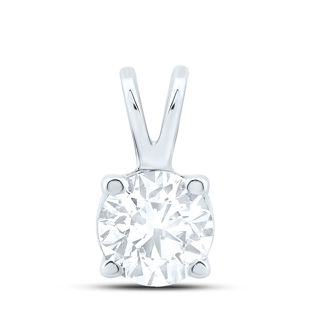 14K White Gold 1Cttw Natural Diamond I1 IJ Round Solitaire Pendant