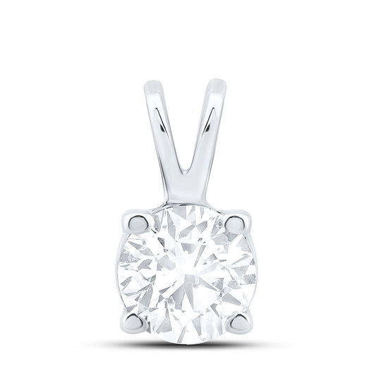 14K White Gold 1Cttw Natural Diamond I1 IJ Round Solitaire Pendant