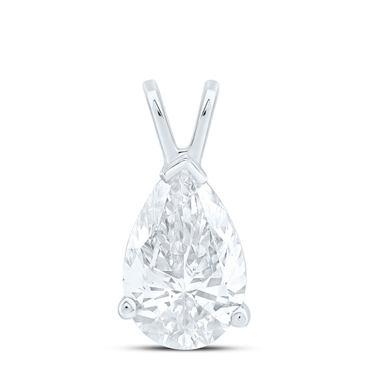 14K White Gold 3/4Cttw Natural Diamond I1 IJ Pear Solitaire Pendant