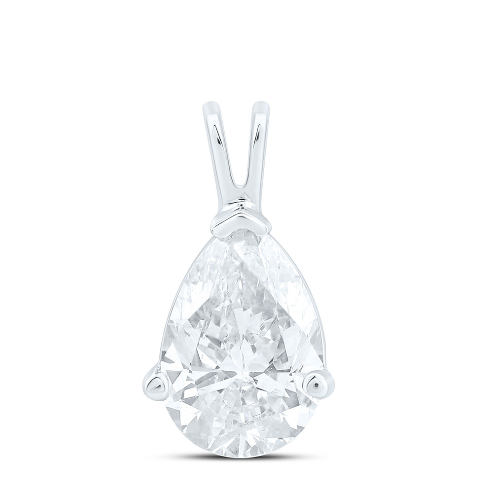 14K White Gold 1Cttw Natural Diamond I1 IJ Pear Solitaire Pendant