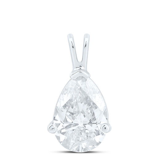 14K White Gold 1Cttw Natural Diamond I1 IJ Pear Solitaire Pendant