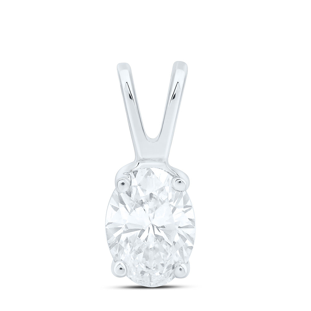 14K White Gold 1/2Cttw Natural Diamond I1 IJ Oval Solitaire Pendant