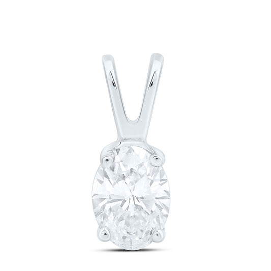 14K White Gold 1/2Cttw Natural Diamond I1 IJ Oval Solitaire Pendant